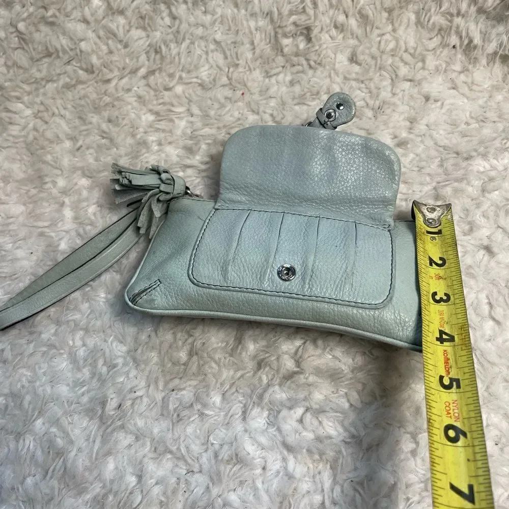 Vintage Juicy Couture leather Blue wristlet wallet tassel &silver tone accents